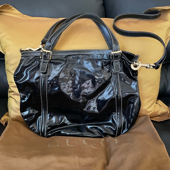 💯Auth GUCCI Tote/Crossbody Bag Shiny Leather Large Great Condition - Picture 2 of 12